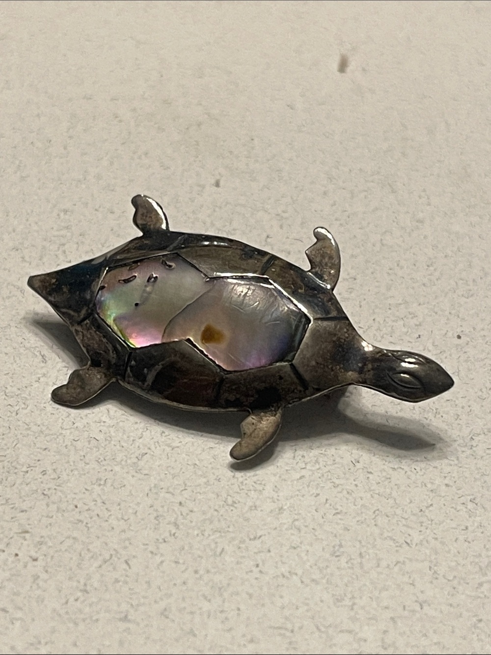 925 Silver Turtle Shell Abalone Inlay Brooch vintage Mexican Taxco
